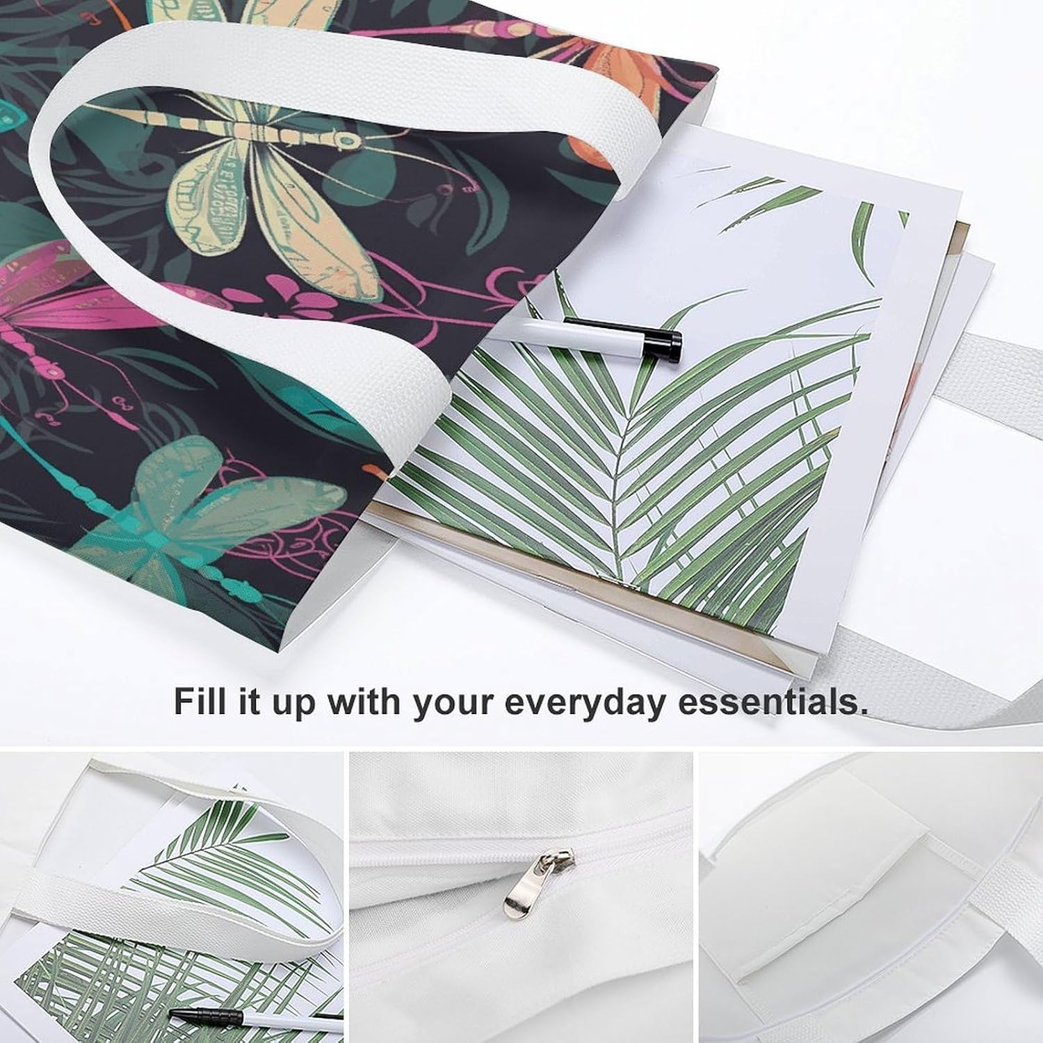 Cute Dragonfly Canvas Tote Bag Shoulder Bag Handbag image 5