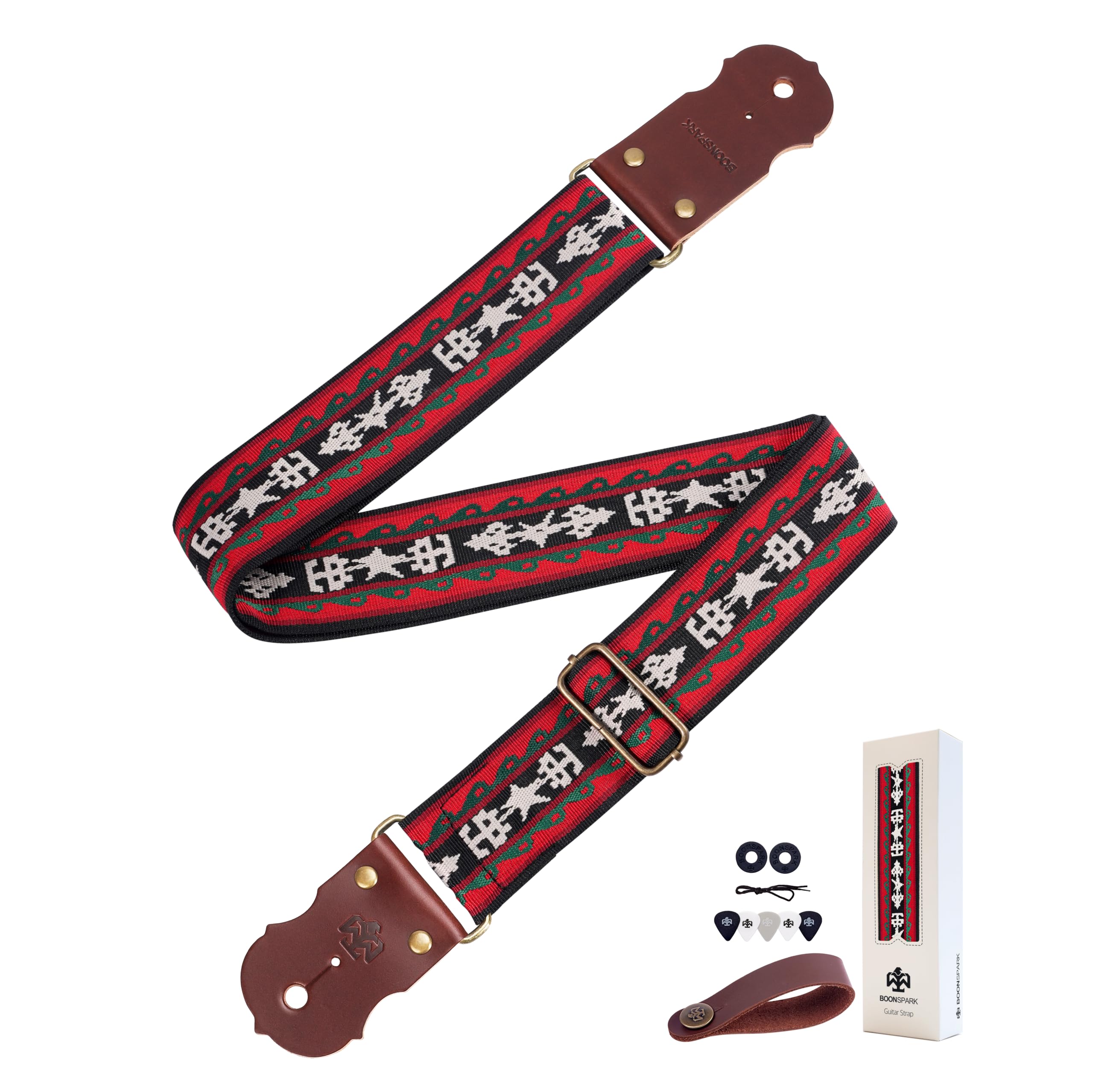 Guitar Strap - 2" Wide Thick Real Cowhide Ends,Safety &amp; Durable Guitar Straps with Soft Embroidery Adjustable Strap,Abstract Patterns