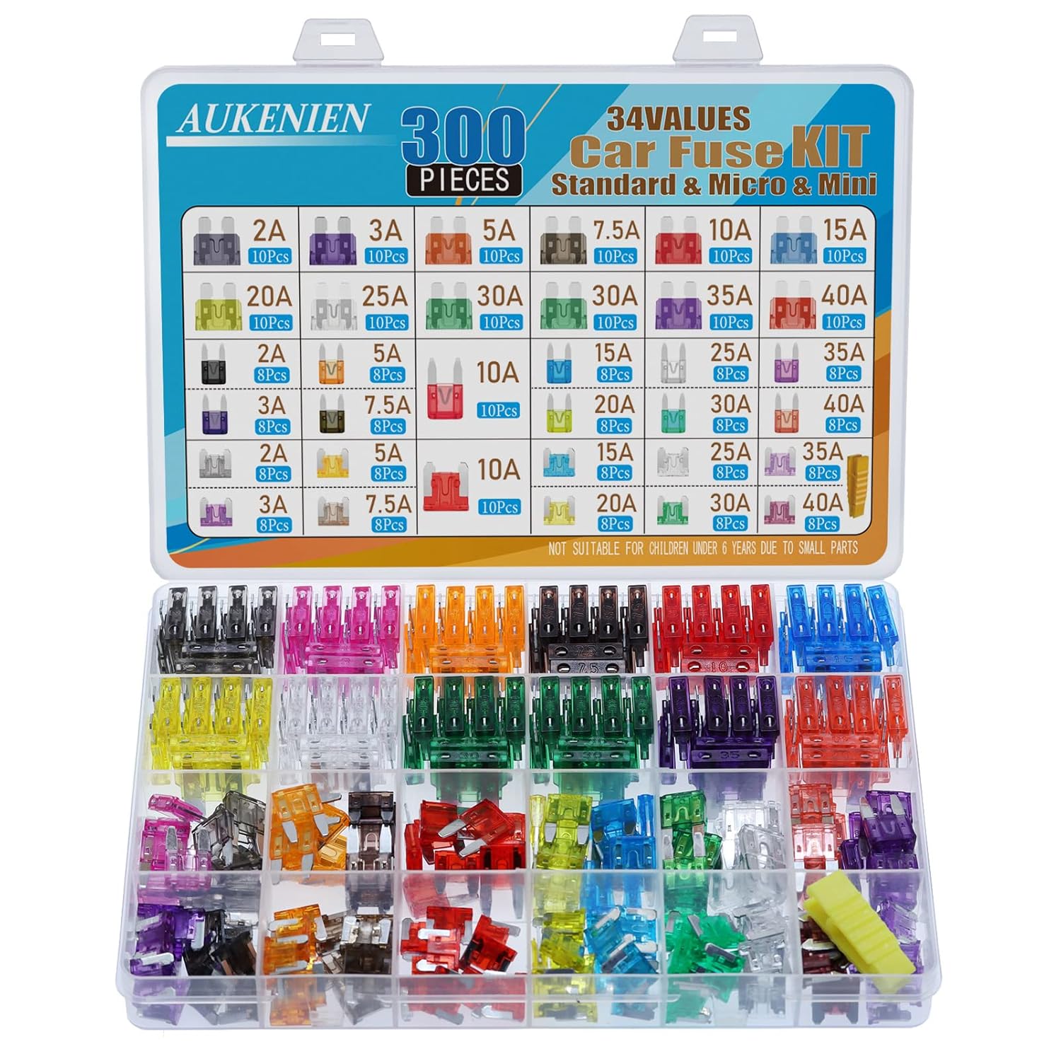 AUKENIEN Car Fuses Kit 33 Values 300pcs Standard Mini Micro Blade Fuse 2A 3A 5A 7.5A 10A 15A 20A 25A 30A 35A 40A Auto Motorcycle Automotive Fuses Assorted With 1pc Fuse Clip AUKENIEN Car Fuses Kit 33 Values 300pcs Standard Mini Micro Blade Fuse 2A 3A 5A 7.5A 10A 15A 20A 25A 30A 35A 40A Auto Motorcycle Automotive Fuses Assorted With 1pc Fuse Clip