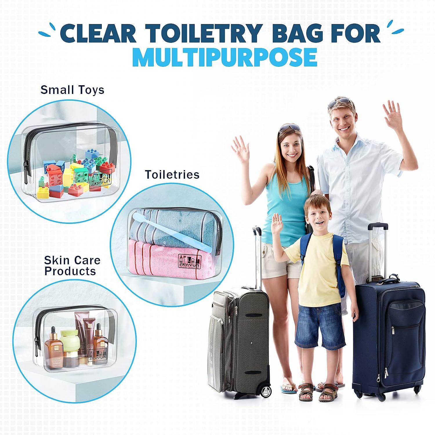 EASYFUN TSA Approved Toiletry Bag Clear Quart Bag Travel Makeup Bags 3 PCS Travel Accessories Small Cosmetic Pouch With Zipper Carry On Airport Airline Quart Size For Men Women