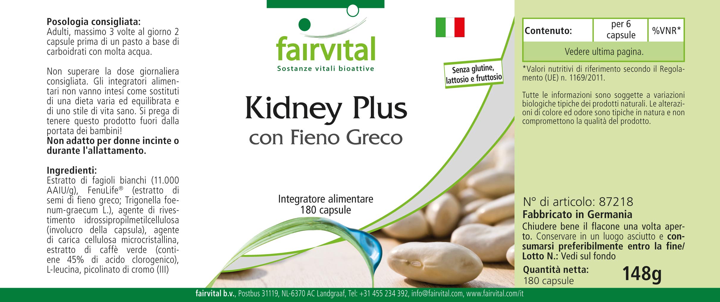 fairvital Kidney Plus con alholva, 180 cápsulas, ALTA DOSIS, VEGANO, con cromo y café verde