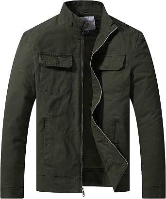 WenVen Mens Spring Cotton Military Jacket Casual Lightweight Canvas Field Coat
