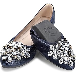 KUNWFNIX Women Ballet Flats Rhinestone Wedding Ballerina Shoes Foldable Sparkly Comfort Slip on Flat Shoes 12 #01_blue