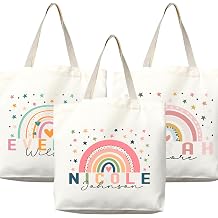 Rainbow Design Personalized Custom Name Tote Bag - Custom Tote Shopper - Ideal Gift for Women, Bridesmaids, Teachers, Nurses
