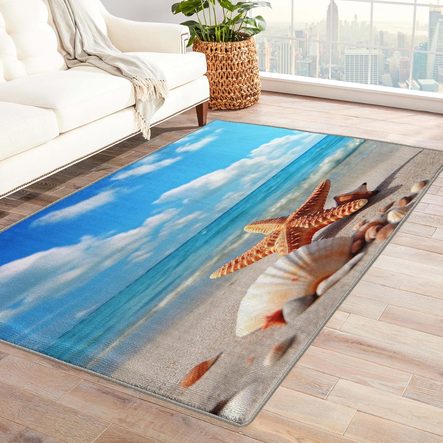 Generic Beach Theme Rugs for Living Room - 2x3 Rug - Beach Theme Rug - Seashell Starfish Area Rug - Coastal Rugs - Beach Themed Carpet S-&264