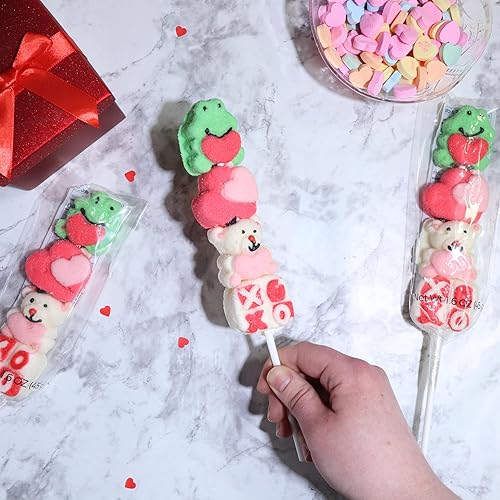 Miniatura 4 de Brochetas de malvavisco de San Valentín 2025, bonitos pinchos de caramelo en forma de amor para fiestas en el aula, paquete de 3
