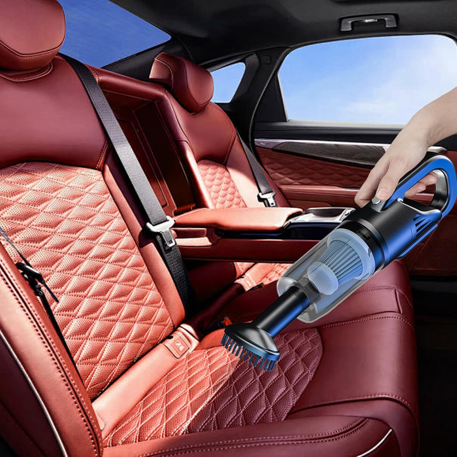 Car Vacuum Rechargeable - Cordless Handheld Cleaner | Multi-Functional Dust Vacuum Powerful Suction Portable Design for Car Interior Floor Bookshelf Home Travel Office Use