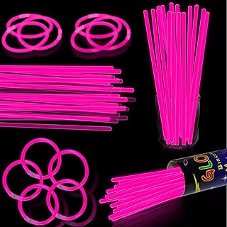 100 pk 8" Pink Glow Sticks Bulk Party Favors, Light up Glow Necklaces & Bracelets in the Dark Party Supplies For Christmas Valentine Halloween Birthday Neon Party (100 * Pink)