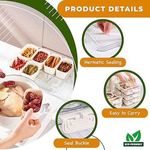 Miniatura 3 de Bandeja dividida para servir con tapa y asa, 1 cuchara de madera y mini tenedores de bambú para platos portátiles de aperitivos. Caja de aperitivos,