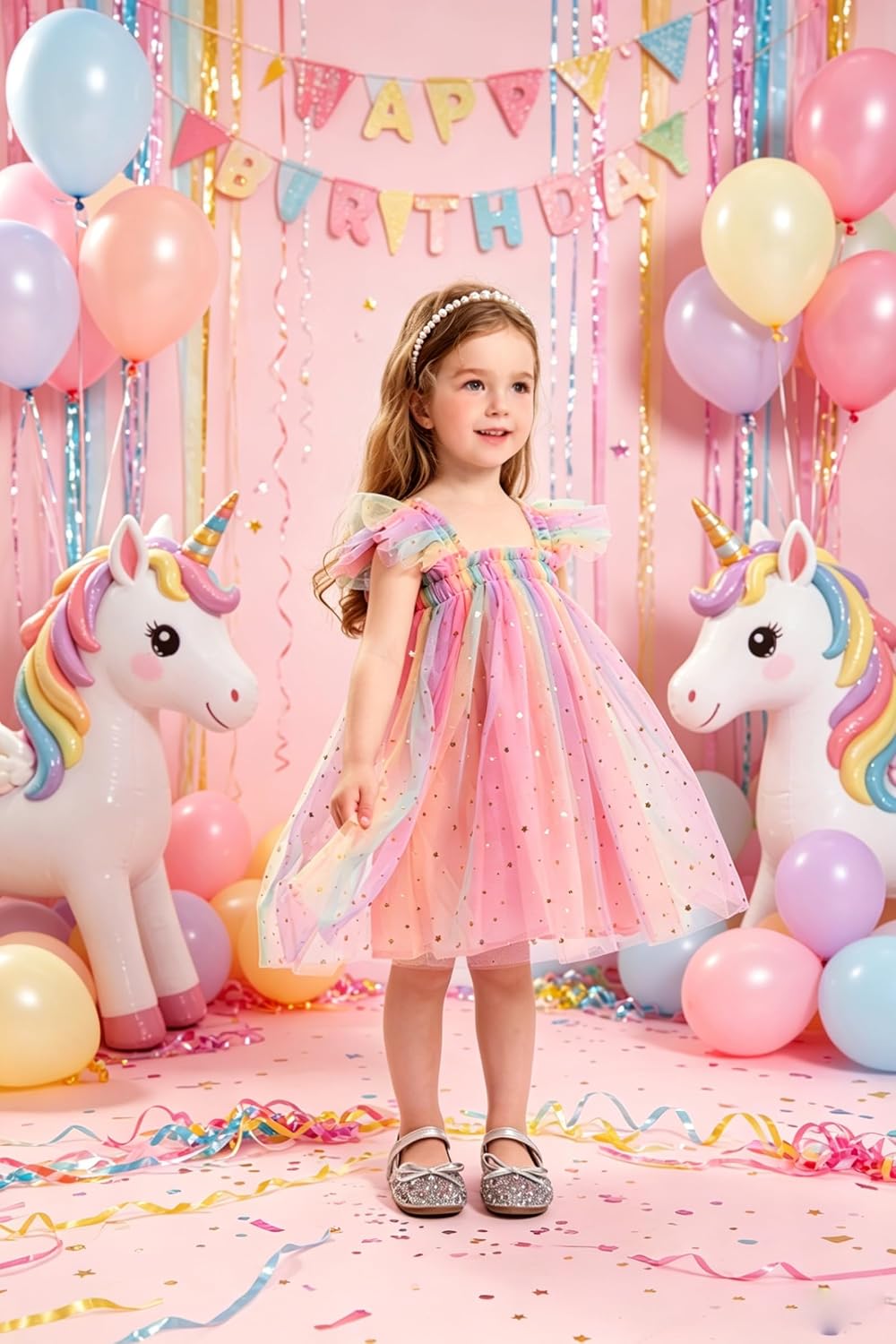 Miipat Baby Girls Tulle Dress Sleeveless Floral Butterfly Tutu Dress Toddler Girls Birthday Party Princess Dresses