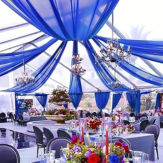 6 Panels Royal Blue Ceiling Drapes for Wedding Ceiling Drapes 5ftx40ft Wedding Arch Draping Fabric Sheer Curtains Voile Chiffon Drapery Draping Decorations for Party Ceremony Stage