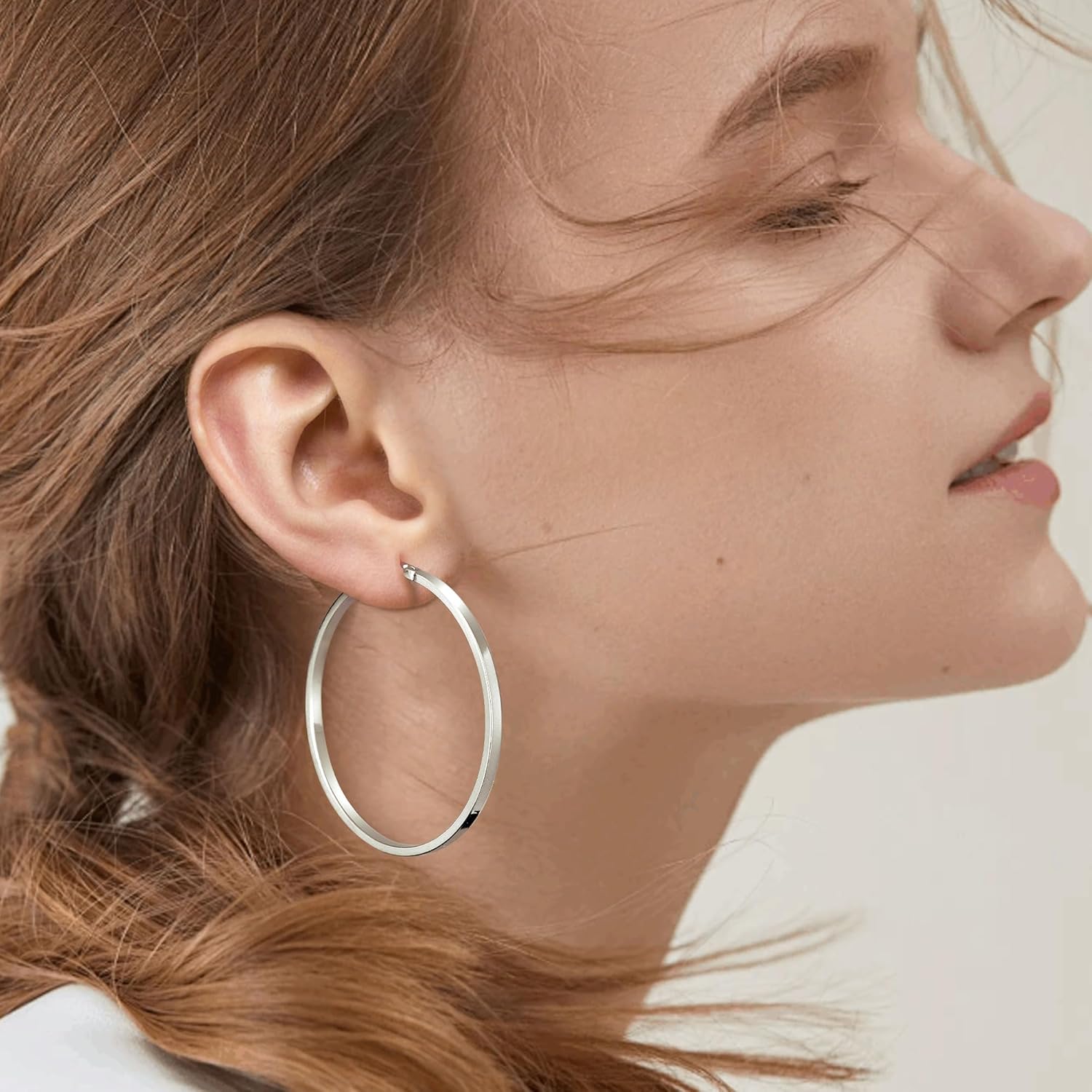 Gacimy Flatted Hoop Earrings for Women 14K Gold Plated with 925 Sterling Silver Post - Image 9