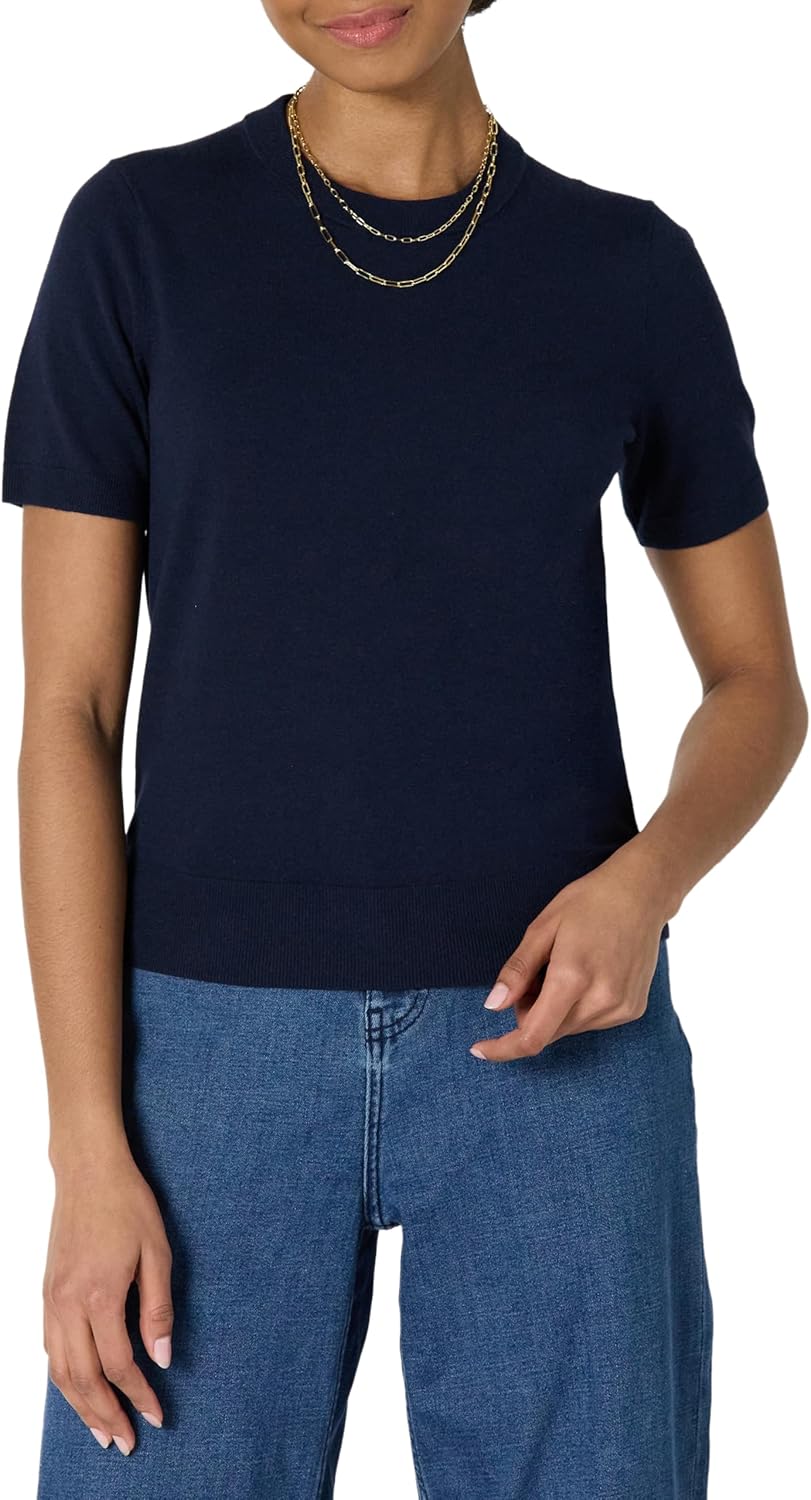 Amazon Essentials Womens Regular-Fit Short Sleeve Pullover Sweater Top