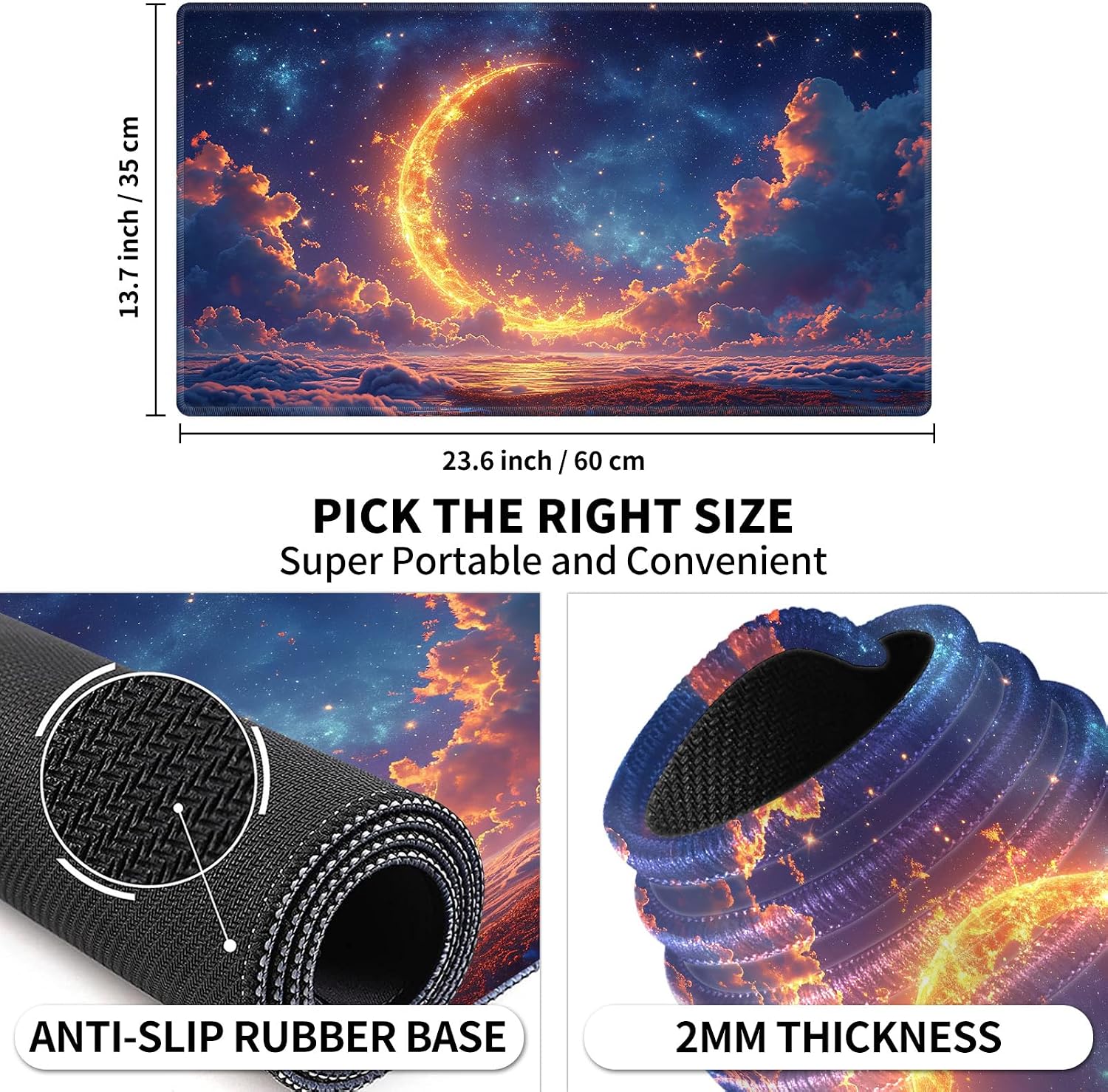 Playmat 24" x 14" Game Mats Tabletop Magic Compatible with Lorcana TCG Cards, Trading Card Game Playing Stitched Play Mats Gaming Desk Mat Card Gameplay Mats, Fantasy Moon Stars