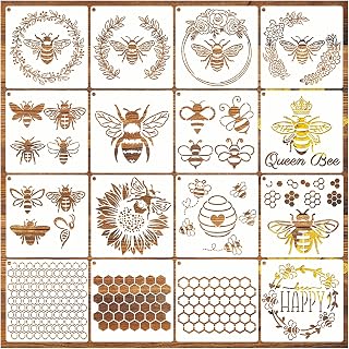 Bee Honeycomb Stencil, Reusable Bee Stencils for Painting on Wood Signs Furniture DIY Crafts Wall Canvas Fabric Plastic Drawing Template Hexagon Paint Wood Burning Stencils (16bee)
