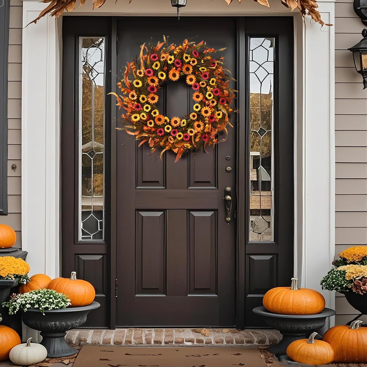 Waipfaru 2 Pcs Fall Wreaths for Front Door, 22 Inch Autumn Wreath with Daisy Lavender Fall Leaves, Fall Decorations for Home Porch Indoor Outdoor Thanksgiving Harvest Farmhouse Decor