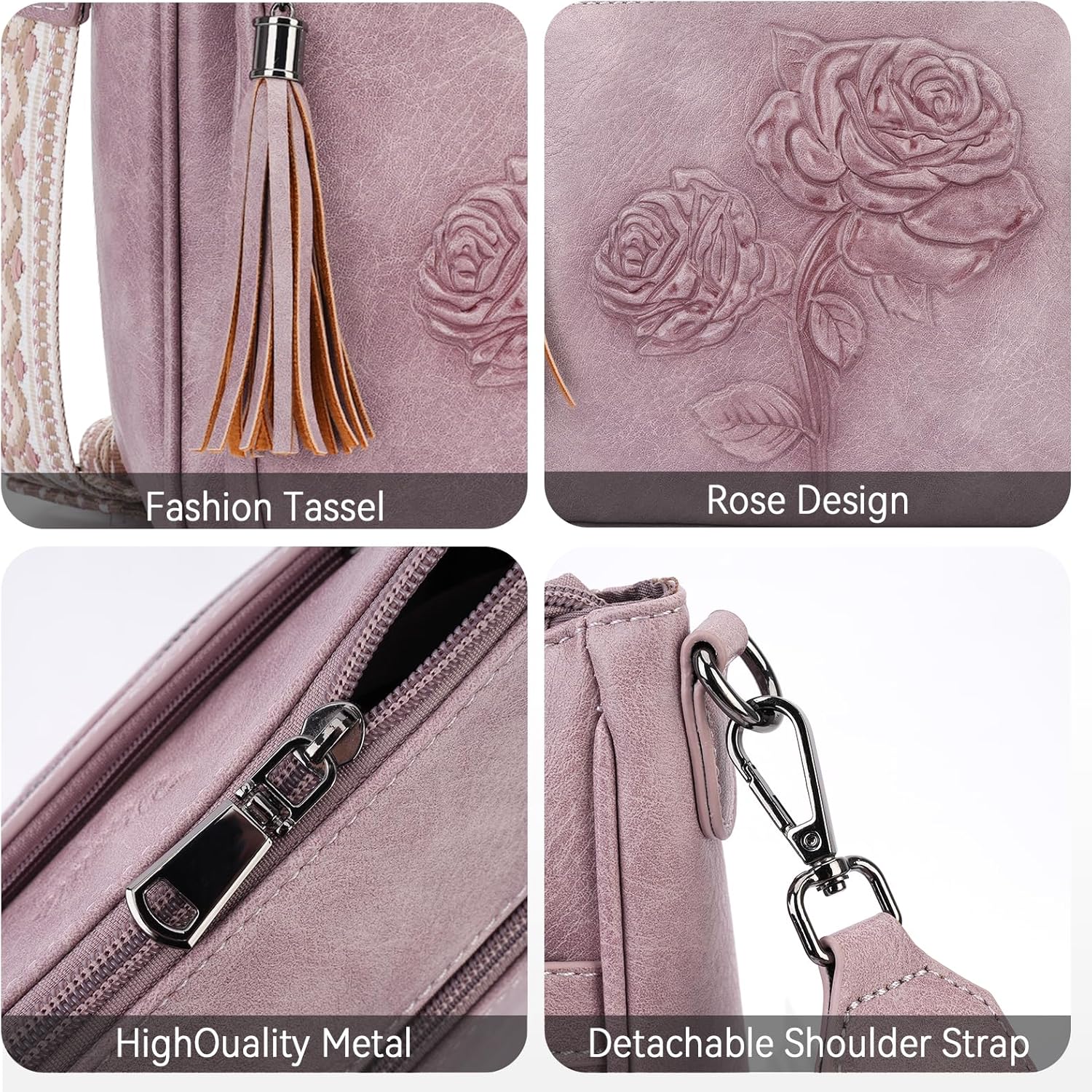 Crossbody Bags for Women Trendy Vegan Leather Hobo Purses Embossed Shoulder Handbag Lightweight Travel Purse - Image 6