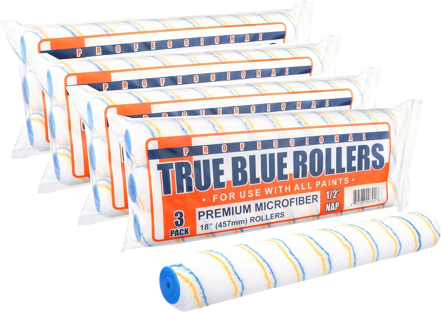 True Blue 18" Professional Paint Roller Covers, 18 Inch, Best for All Types of Painting Surfaces, Refill Bulk Pack (12, 1/2" Nap)