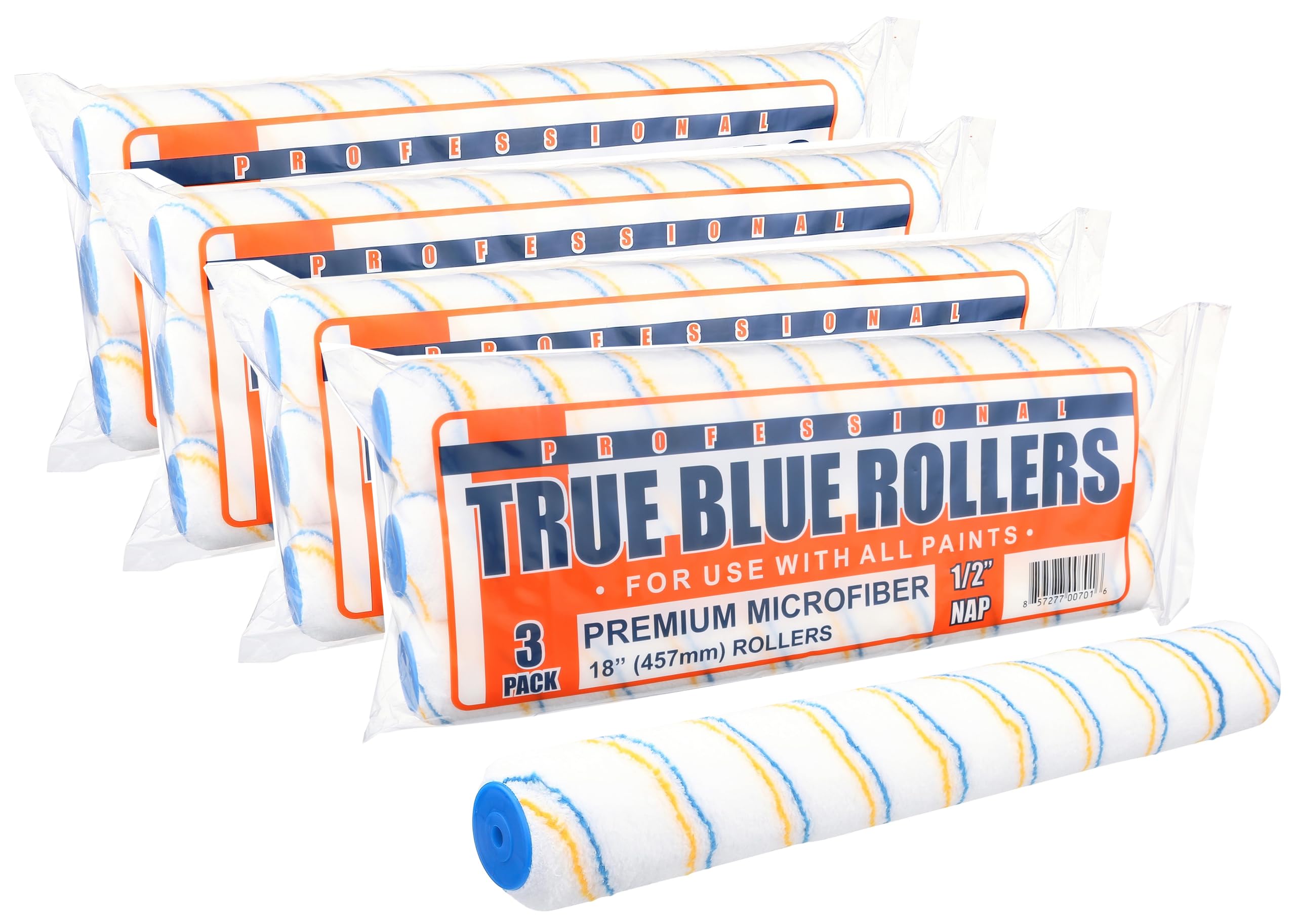True Blue 18" Professional Paint Roller Covers, 18 Inch, Best for All Types of Painting Surfaces, Refill Bulk Pack (12, 1/2" Nap)
