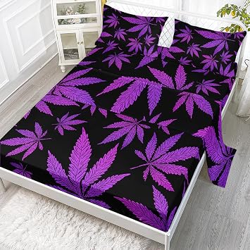 ملاءة سرير مزدوجة من Axolot Purple Leaves Fitted Sheets،طقم فراش من أوراق الحشائش باللون الأرجواني والأسود،فراش من أوراق الحشائش النباتية للبالغين والنساء والرجال،ملاءة سرير مسطحة مزودة بغطائي وسادة