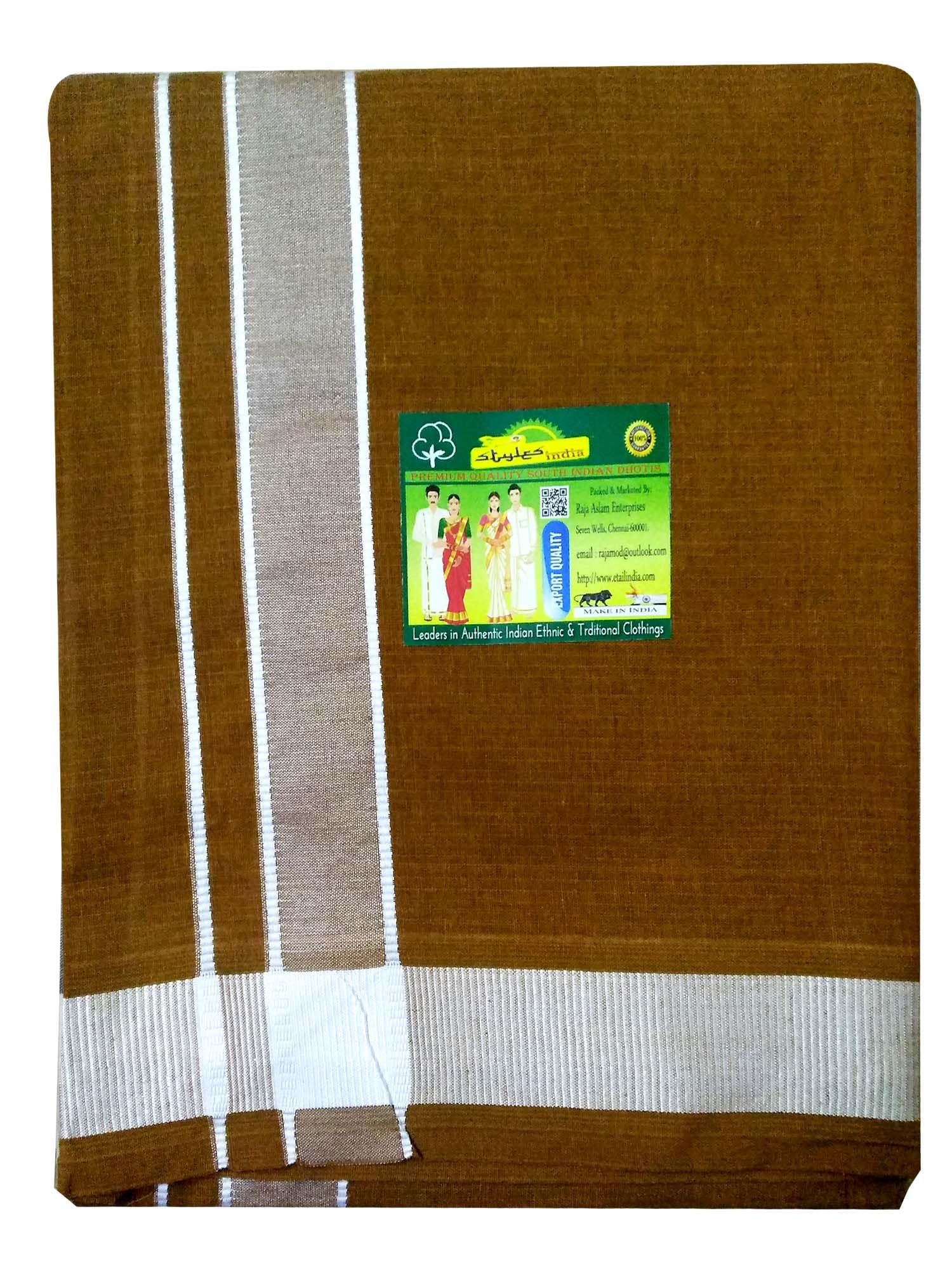 Men's Cotton Colored Dhoti with Fancy Border Kerala-style Veshti Mundu Kaili Lungi 2.0 Mtrs