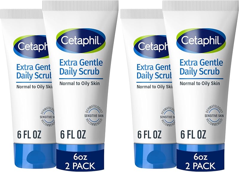 Exfoliating Face Wash,Extra Gentle Daily Face Scrub,Gently Exfoliates & Cleanses,For All Skin Types,Non-Irritating & Hypoallergenic,Suitable For Sensitive Skin,6 Fl Oz,(Pack of 4)