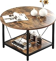 Vista 14 de YITAHOME Mesas de centro para sala de estar, mesa de centro redonda pequeña con almacenamiento, mesa de centro moderna de 2 niveles, mesa central