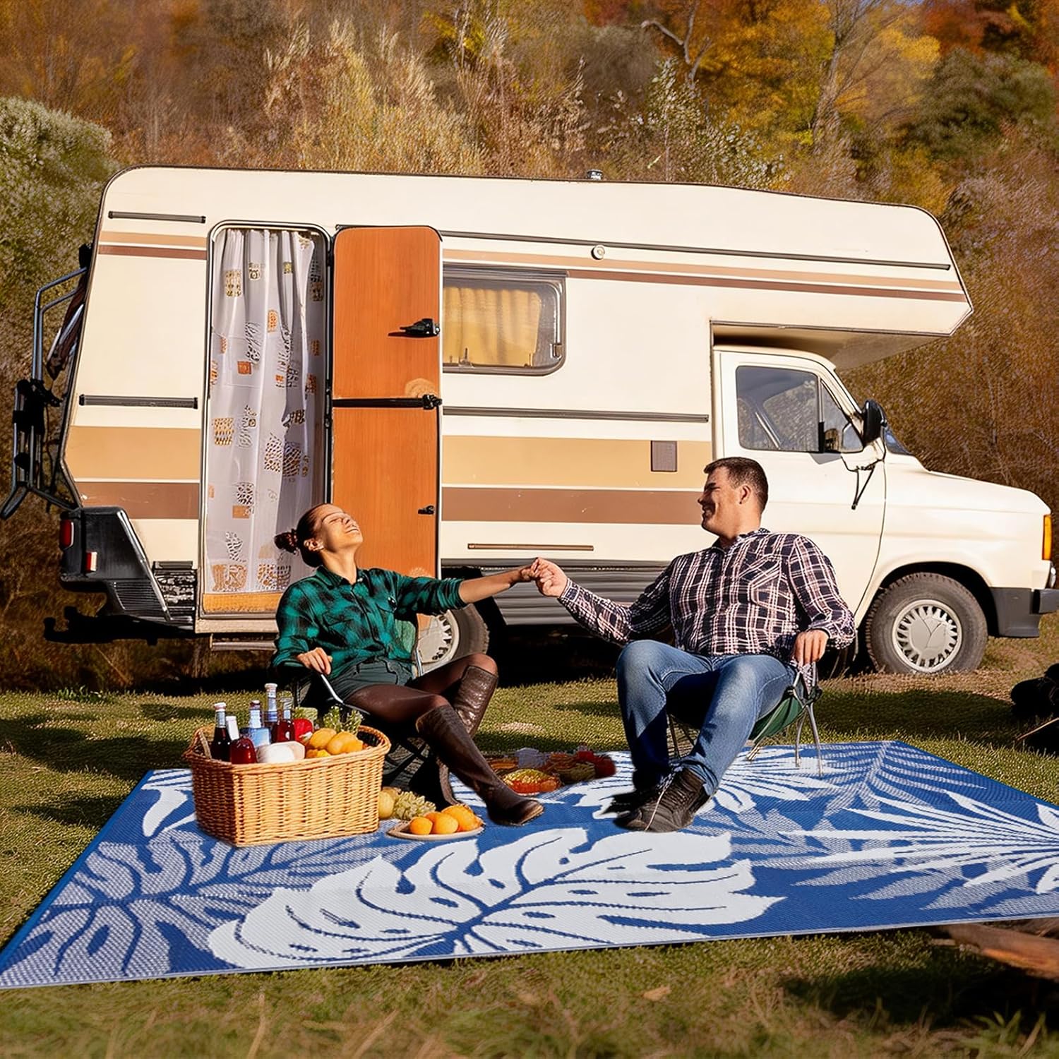 YONILE Outdoor Patio Rug, 5x8 ft Waterproof Reversible Large Area Rugs Plastic Straw Mats for RV, for RV, Picnic, Backyard, Deck, Balcony, Porch, Beach