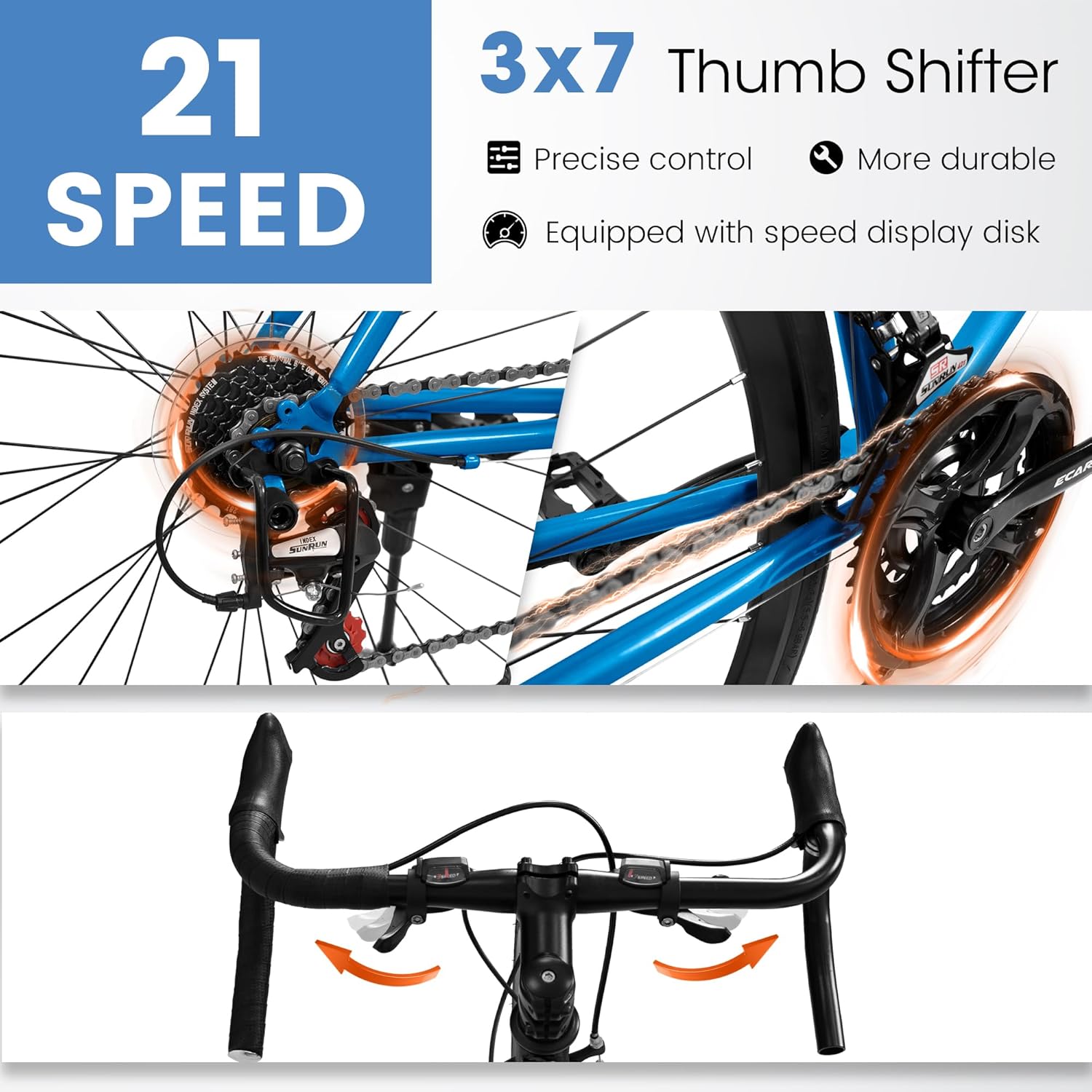Ecarpat 700C Hybrid Road Bike, 21 Speeds Gifts Bicycles for Men Womens, Steel Frame, Racing Commuting City Bike to School Work