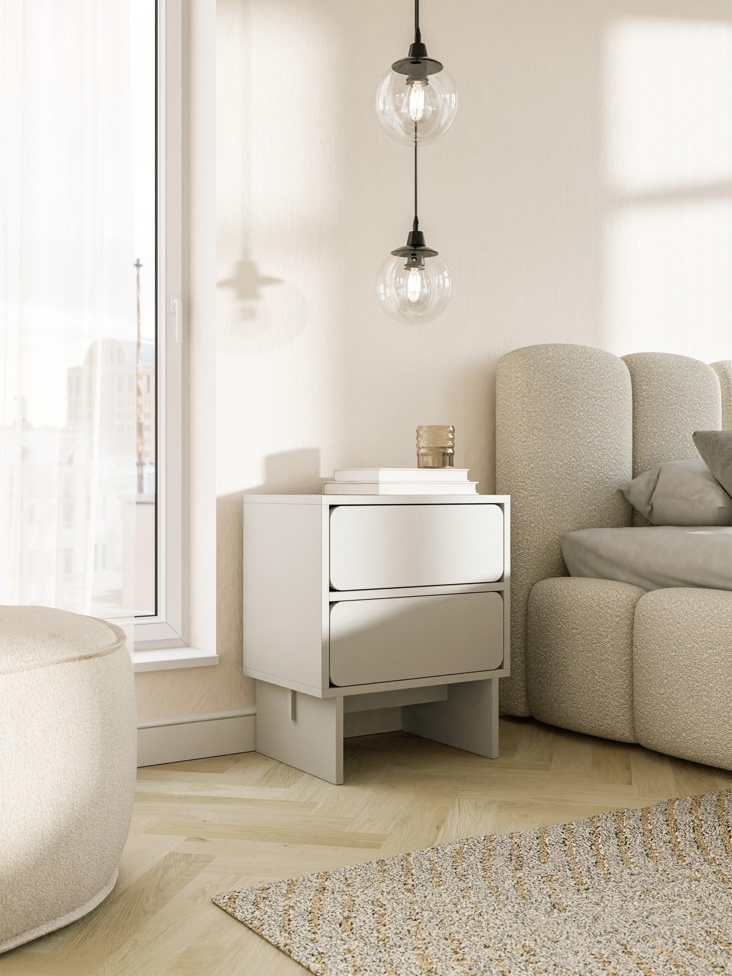 Selsey Wuwu - Comodino con 2 cassetti, apertura a sfera, colore: grigio/beige