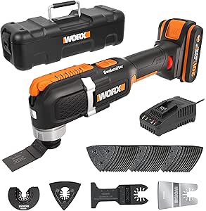 WORX WX696 20V Akku-Multifunktionswerkzeug – Elektrisches Werkzeug zum Schneiden, Sägen, Schleifen & mehr – Variable Drehzahlregelung – Ergonomisches Design – inkl. 20V 2Ah Akku, Ladegerät & Koffer