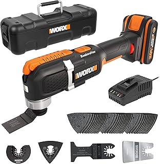 WORX WX696 Multiferramenta Sonicrafter 20V-2Ah, velocidade variável, LED, corte preciso, lixagem e detalhes, bateria carregador, mala e 35 acessórios incluídos, bricolage e trabalhos de precisão