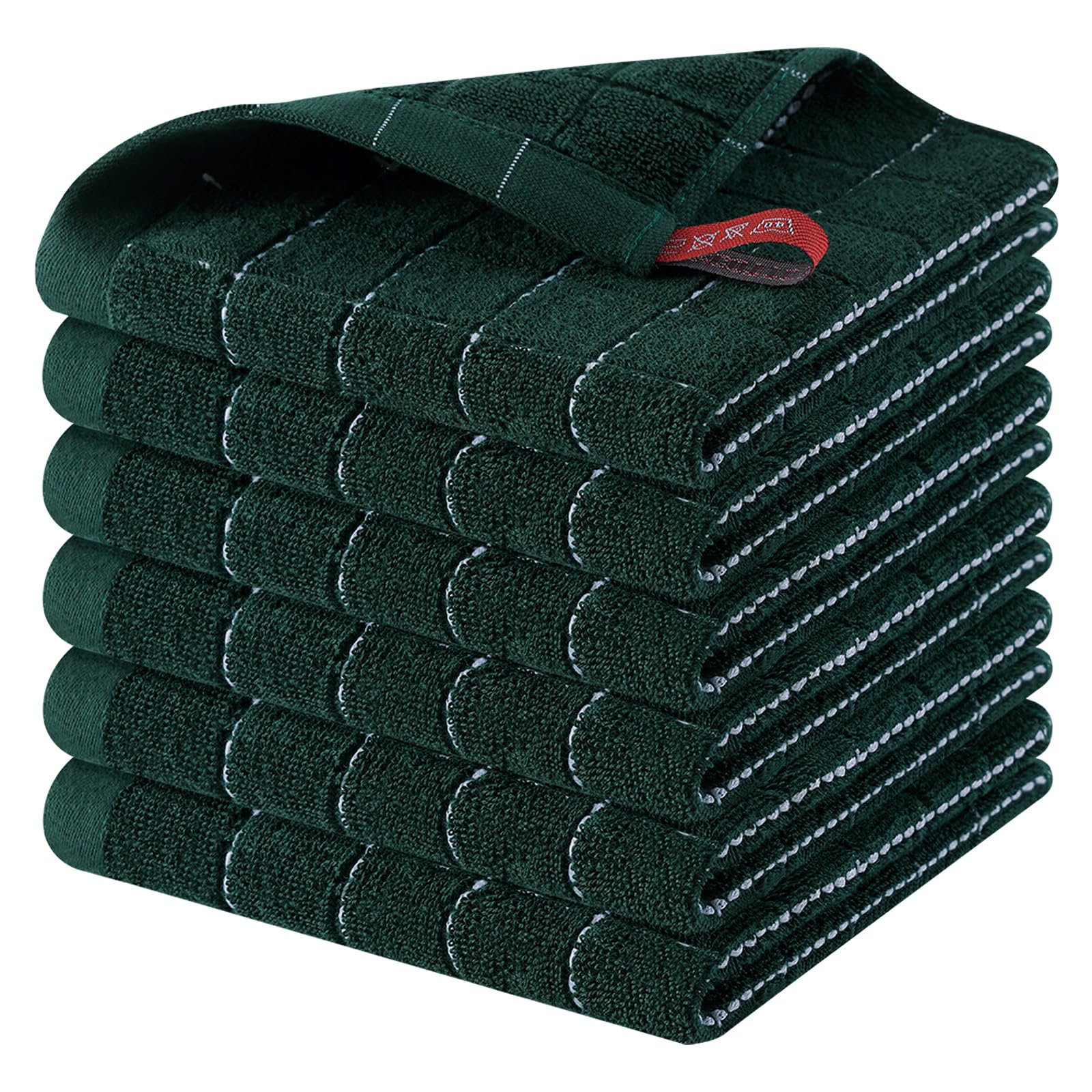 Homaxy 100% Cotton Terry Kitchen Dish Cloths, 6 Pack, Blackish Green | Ultra Soft and Absorbent, Suitable for Drying and Washing Dishes