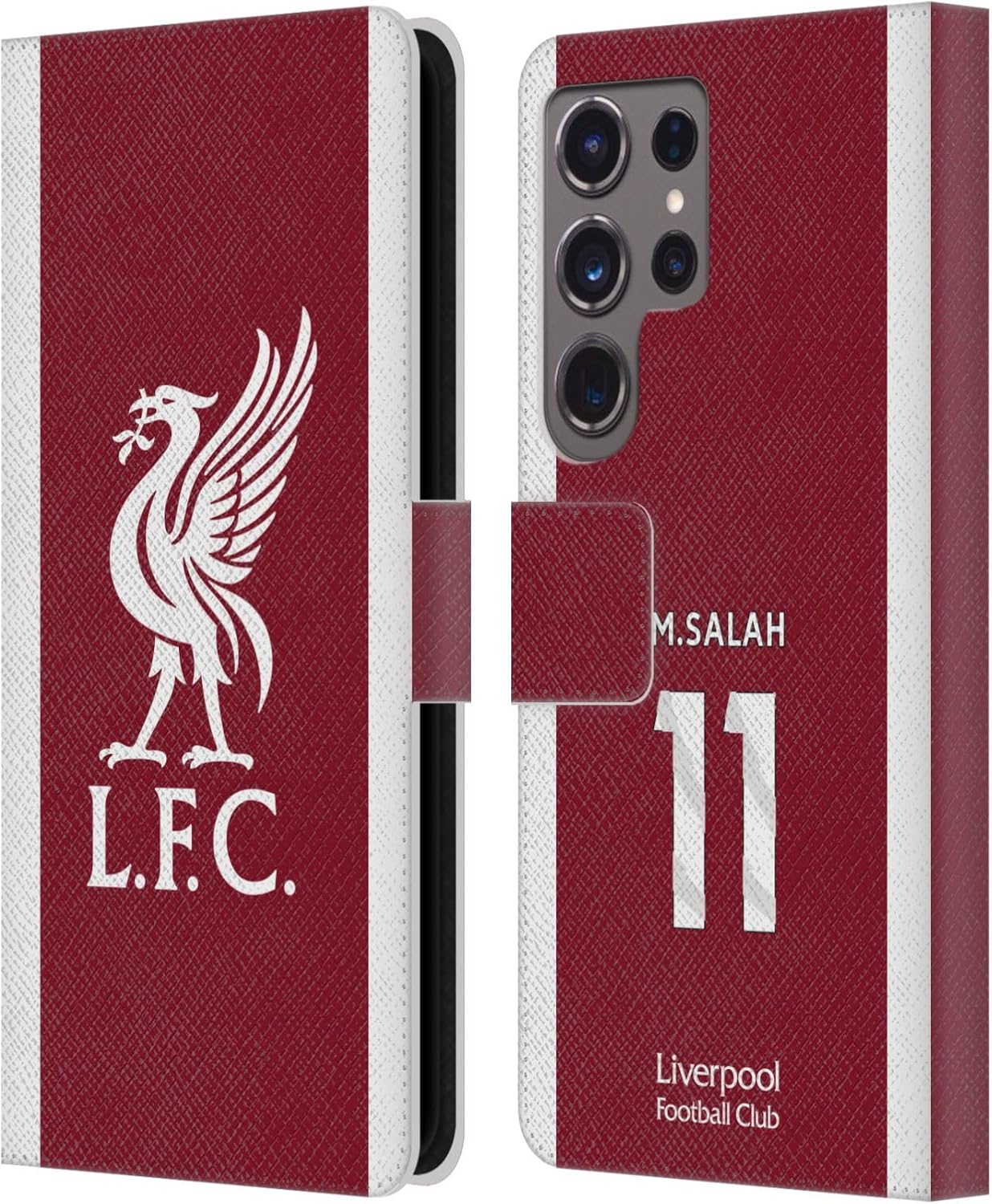 Head Case Designs Officially Licensed Liverpool Football Club Mohamed Salah 2023/24 Players Home Kit Leather Wallet Case Compatible with Samsung Galaxy S24 Ultra 5G
