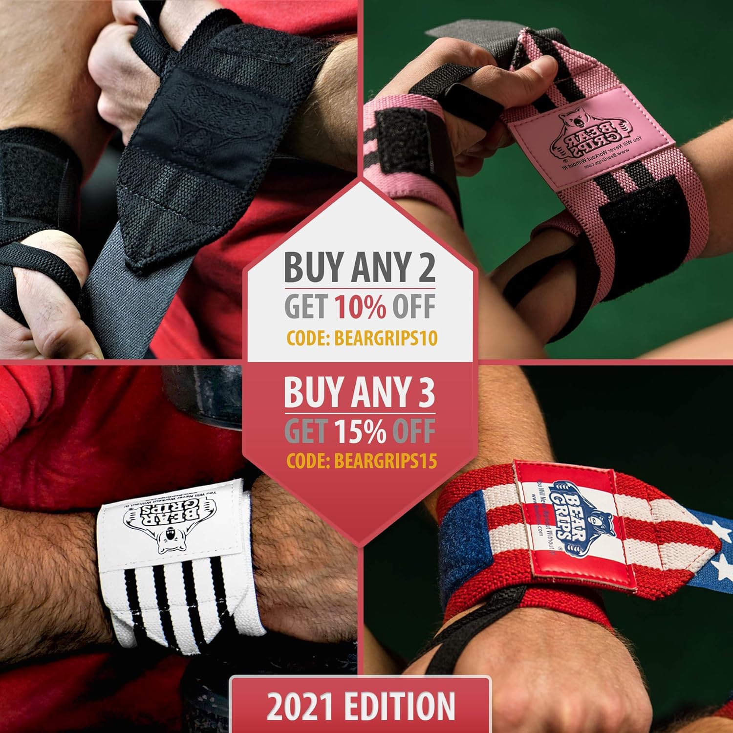 Bear Grips Wrist Wraps Set - Superior Wrist Wraps for Weightlifting, Heavy Duty Lifting Wrist Wraps Support for Men & Women. Available in 2-Band or Extra Strength, Two Wrist Wrap Per Pair, 12" or 18” : Sports & Outdoors