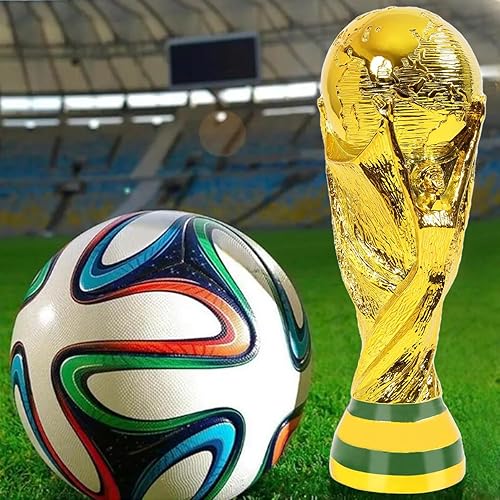 Miniatura 3 de LimuToy Copa del Mundo de 14.2 pulgadas, réplica de resina de fútbol, trofeo para fanáticos deportivos, trofeo dorado para dormitorio, oficina,