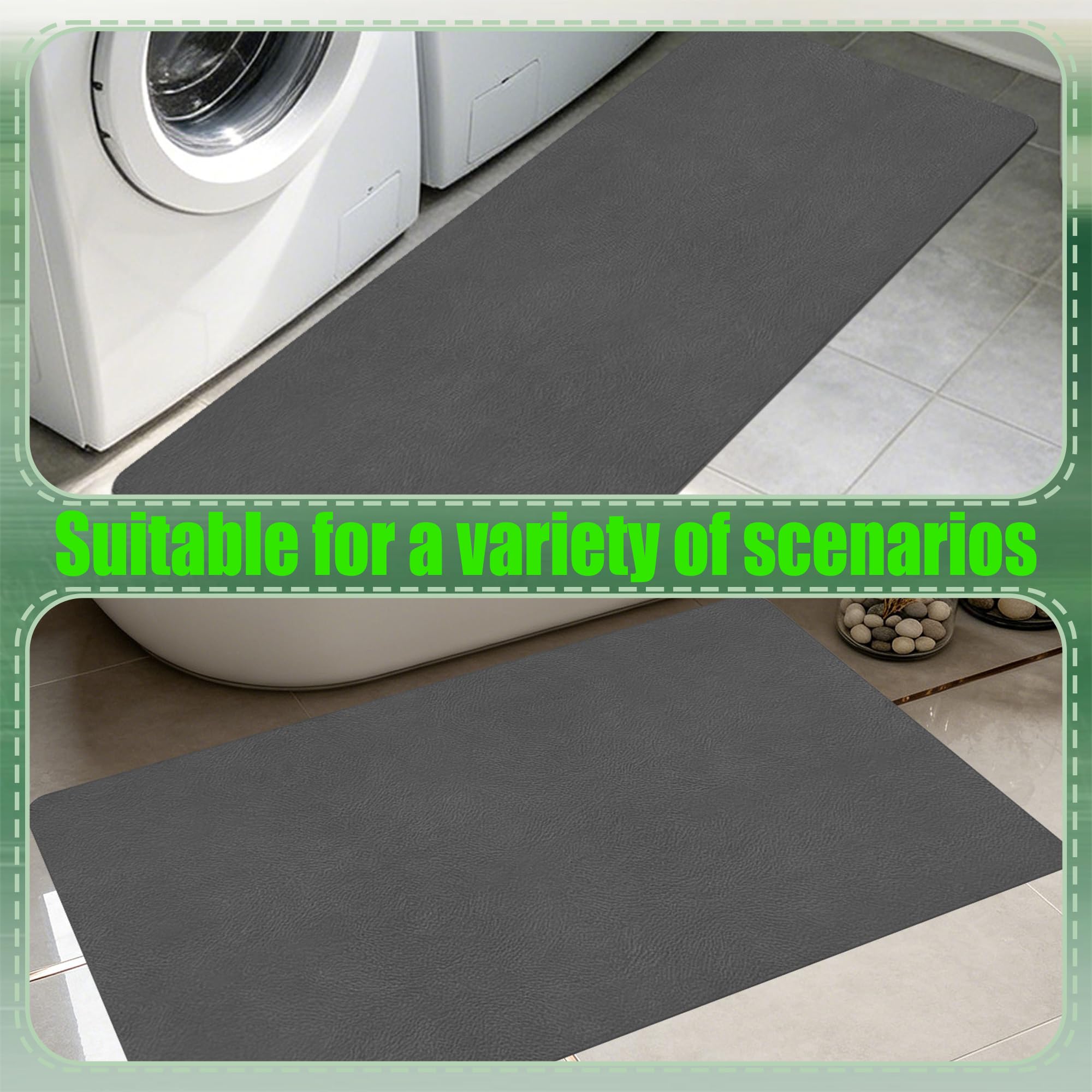 Alfombra de Baño 50 x 130 cm Super Absorbente Alfombrilla de Baño de Piedra Antideslizante y Antihumedad para Ducha, y Cocina, Gris Oscuro