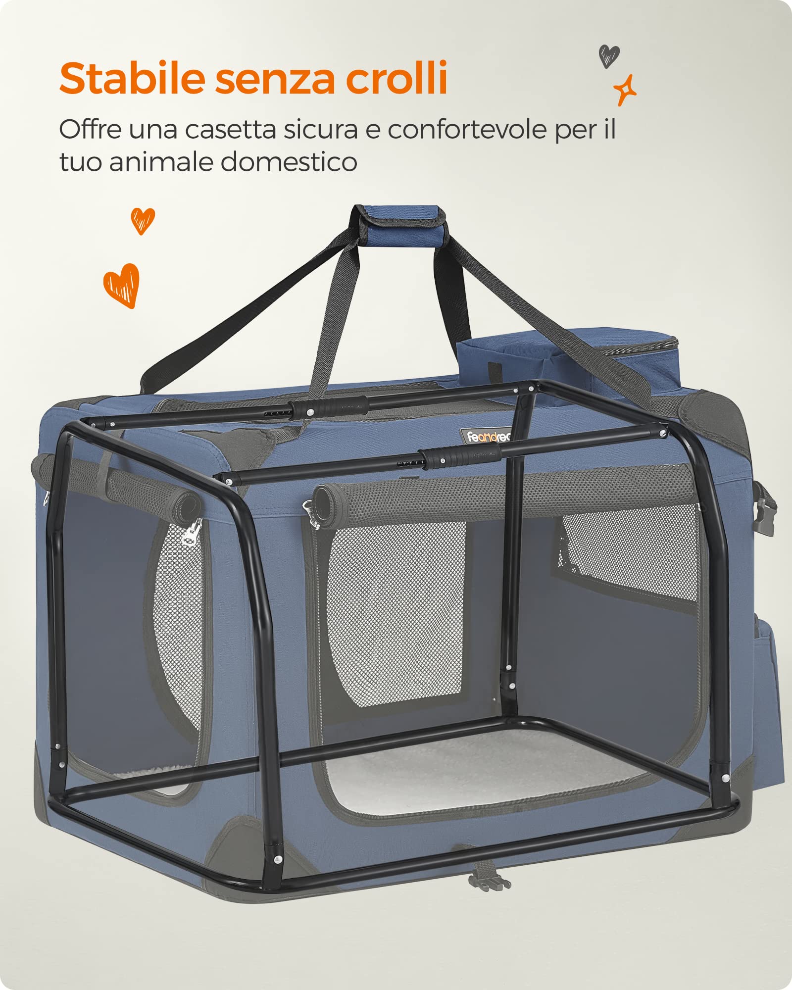 FEANDREA Trasportino per Cane, Gabbia Pieghevole, L (70 x 52 x 52 cm), Blu Scuro PDC70Z