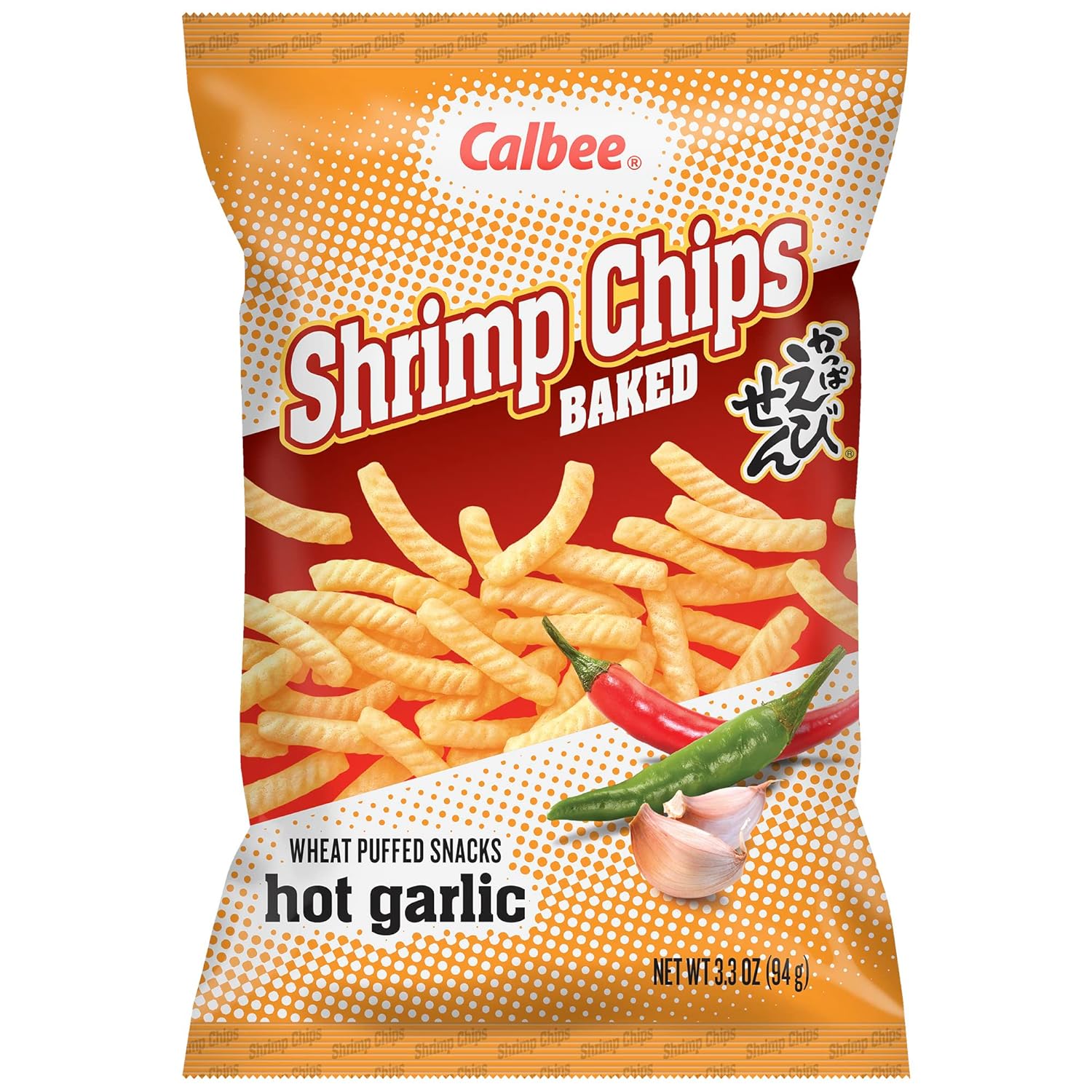 Calbee Shrimp Chips (Hot Garlic, 4.0 oz) | Japanese Chips Made With Real Wild-Caught Shrimp & Baked To Crunchy Perfection | Indulge In Irresistible Shrimp Flavoured Chips (6 Pack)