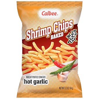 Calbee Shrimp Chips (Hot Garlic, 4.0 oz) | Japanese Chips Made With Real Wild-Caught Shrimp & Baked To Crunchy Perfection | Indulge In Irresistible Shrimp Flavoured Chips (6 Pack)