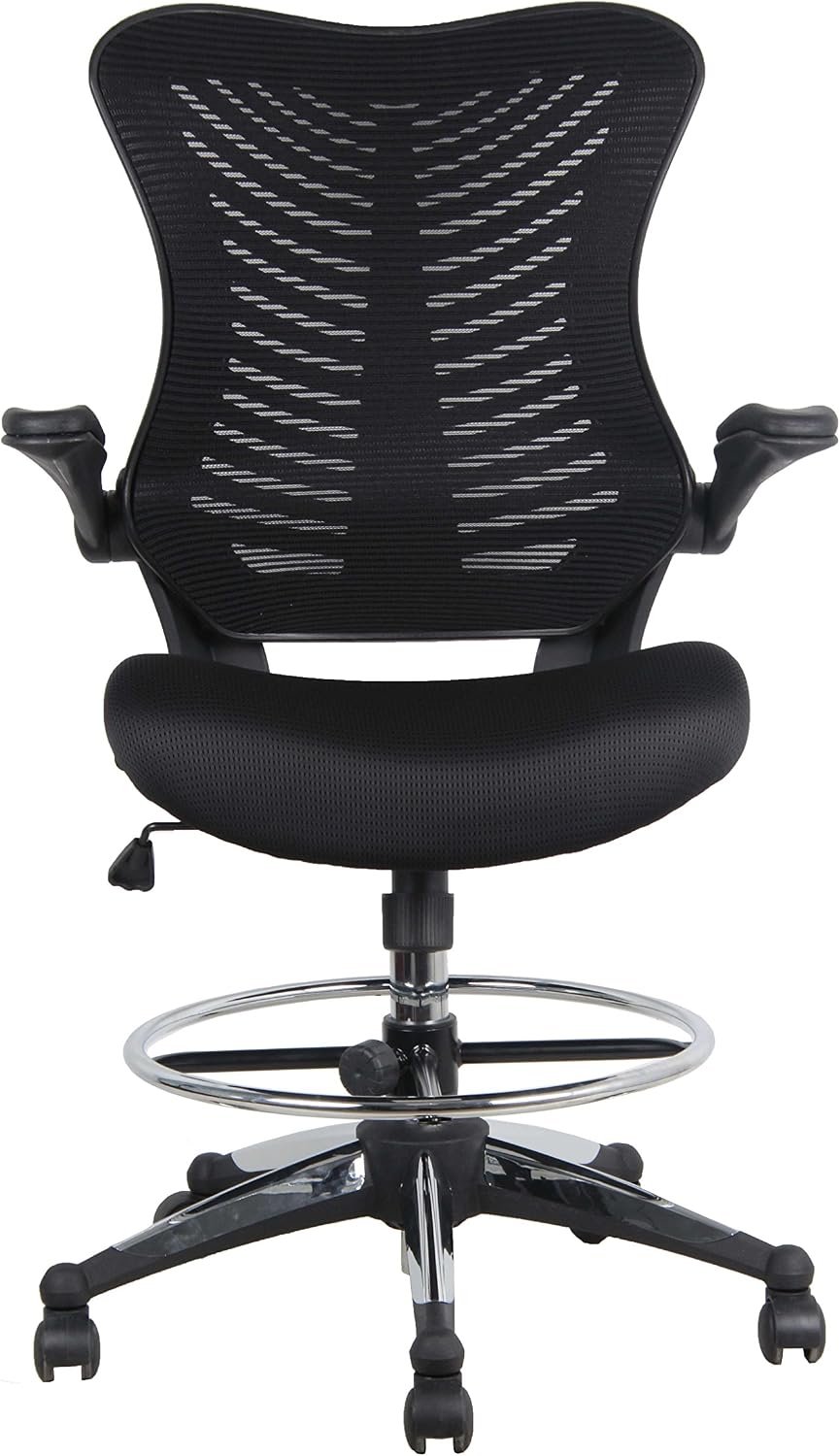 OFFICE FACTOR Stool Clerk Teller Drafting Chair Reception Black Mesh Flip up Armrest Molded Seat with a Single Handle Mechanism (Stool Black MESH Fabric)