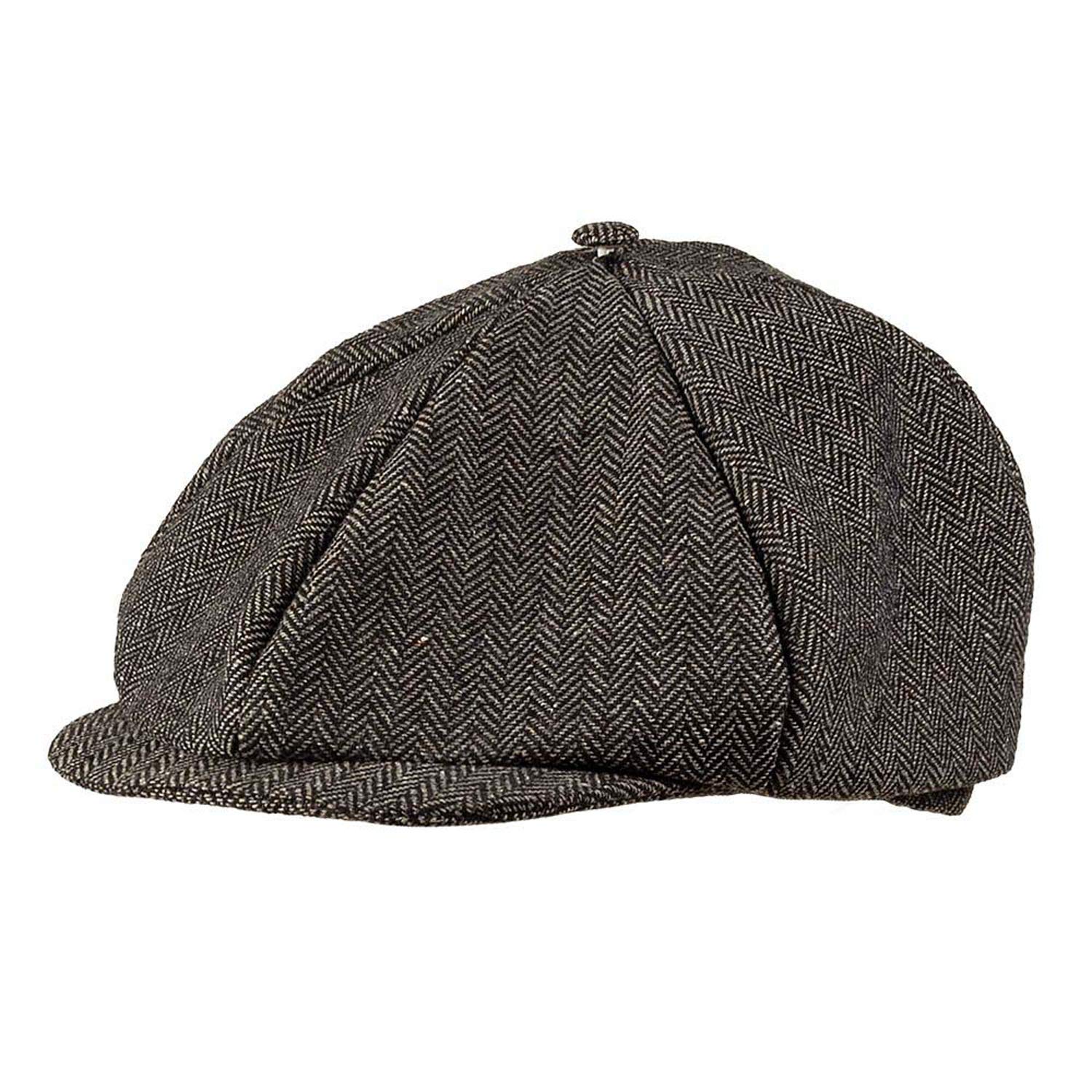 Boland Birmingham Flat Cap - Grey Herringbone Peaked Hat for 1920s Costume, Vintage Gangster Outfit, Carnival & Theme Party Accessory