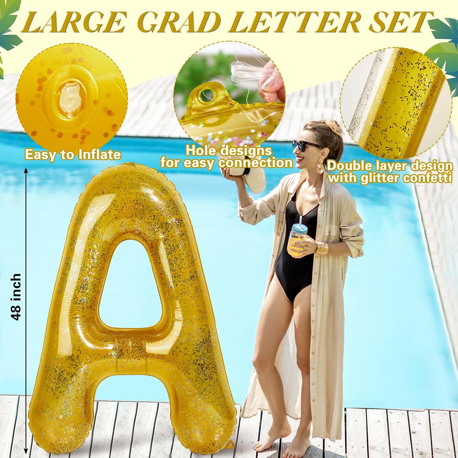 HyDren 48" Huge Graduation Pool Float 2026 Grad Prom Inflatable Letter Giant Party Decorations Floating Numbers Letters for Pool Beach Class of 2026 Party Decor