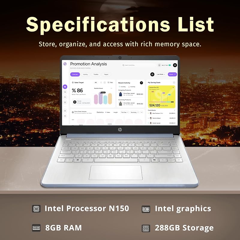 HP Stream 14" HD Laptop, Intel Processor N150, 8GB RAM, 288GB Storage (128GB UFS+160GB Docking Station Set), Intel Graphics, 1 Year Office 365, Copilot, Wi-Fi 6, Win 11, Sky Blue image 3