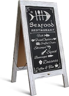 HBCY Creations A Frame Chalkboard 40x20 Solid Wood A-Frame Sign Whitewashed Double-Sided Magnetic Board, Chalkboard Menu Board, for Restaurants, Cafés, Weddings - Heavy Duty Hinges