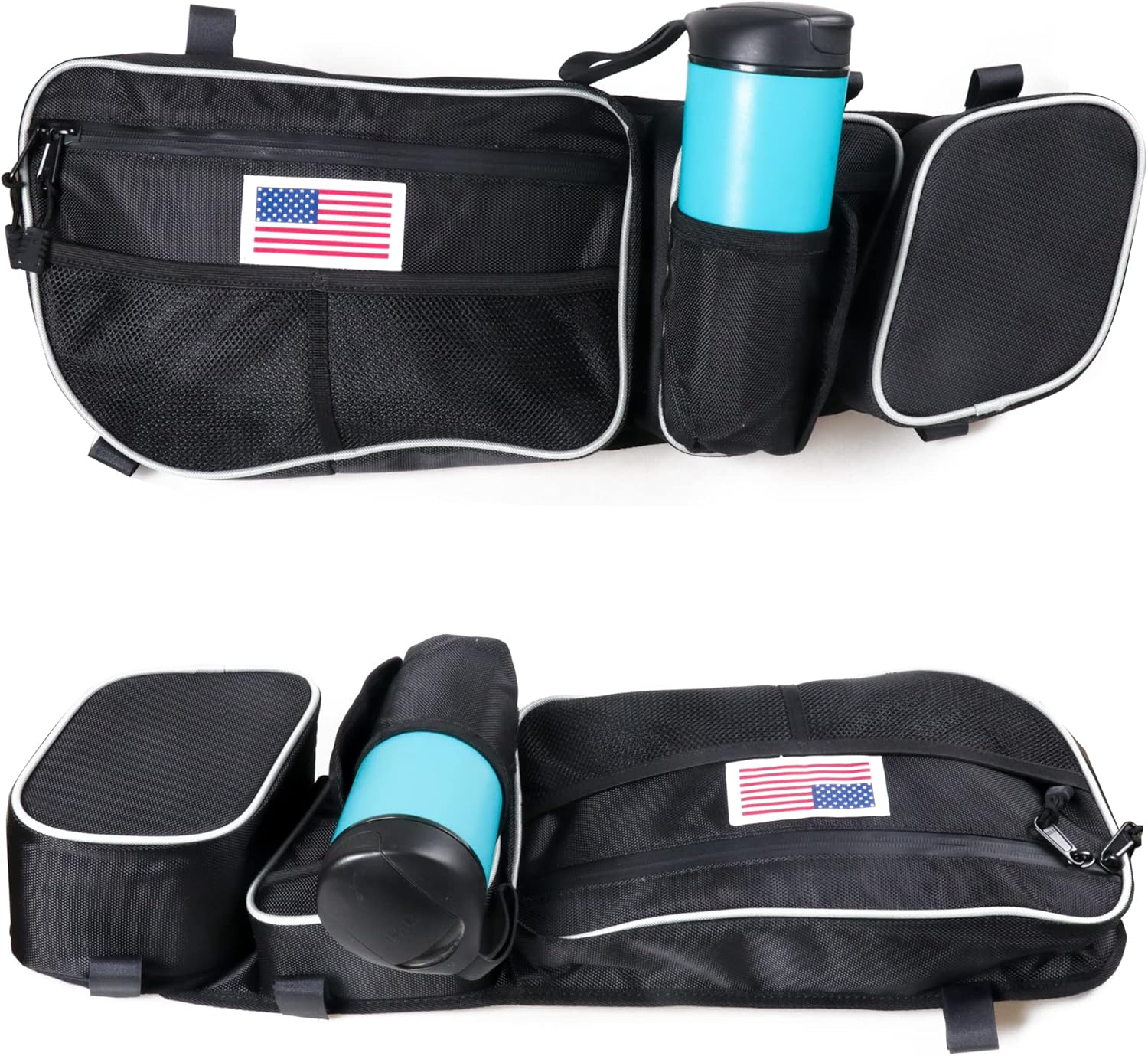X3 Door Bags Compatible with 2017-2024 2025 Can Am Maverick X3 Front Upper Side Door Storage Bag with Cup Holder Removable Knee Pads Interior Accessories, 1 Pair Black with US Flag