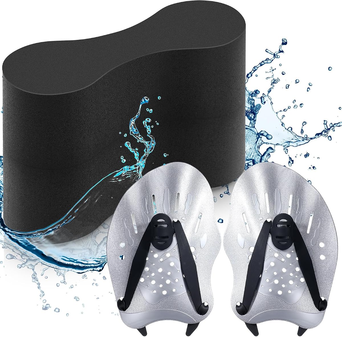 3 Pcs Swim Training Pull Buoy Hand Paddles Set Include 1 Buoy 2 Hand Paddles with Adjustable Straps Swim Training Equipment Kit for Adults