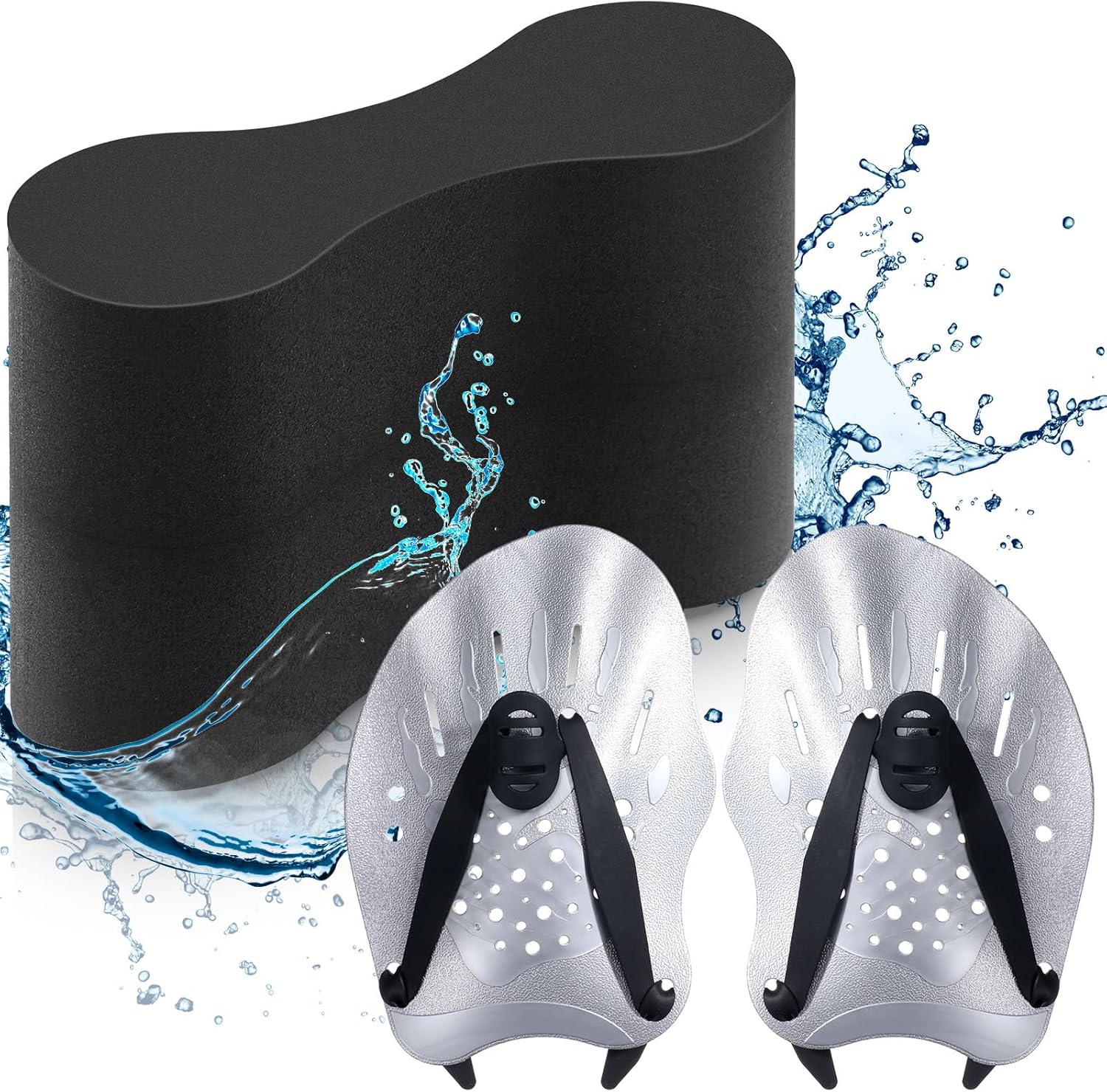 3 Pcs Swim Training Pull Buoy Hand Paddles Set Include 1 Buoy 2 Hand Paddles with Adjustable Straps Swim Training Equipment Kit for Adults