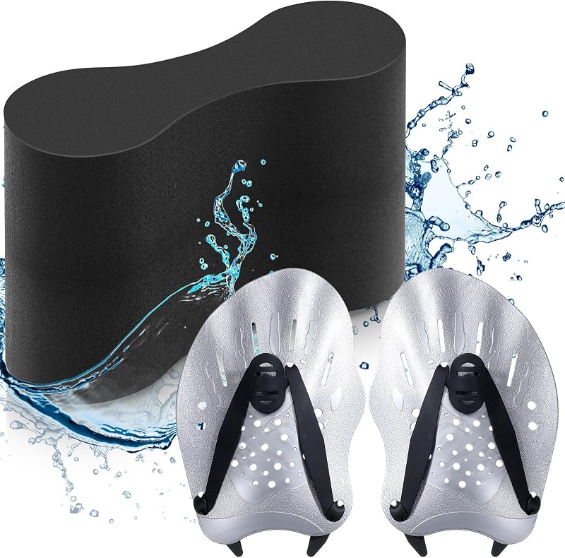 3 Pcs Swim Training Pull Buoy Hand Paddles Set Include 1 Buoy 2 Hand Paddles with Adjustable Straps Swim Training Equipment Kit for Adults