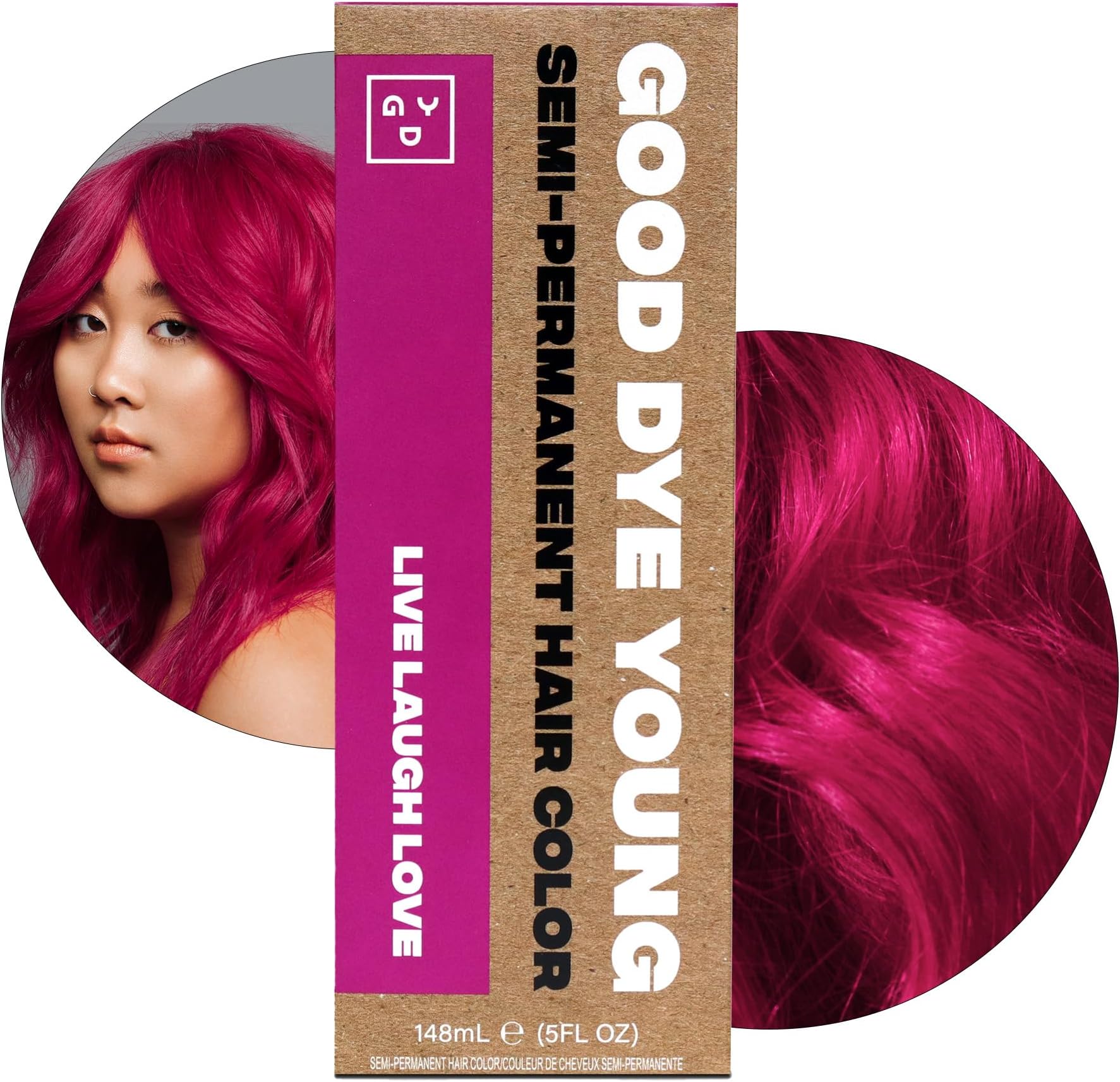 Semi-Permanent Hair Color, Vegan and Cruelty-Free Magenta Pink Hair Dye, Last up to 24 Washes, Non-Damaging Conditioning Hair Color (5FL OZ, Live Laugh Love)